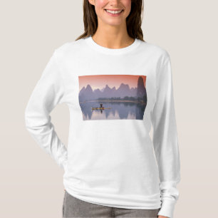 T-shirt Chine, rivière Li. Pêcheur au cormoran unique.