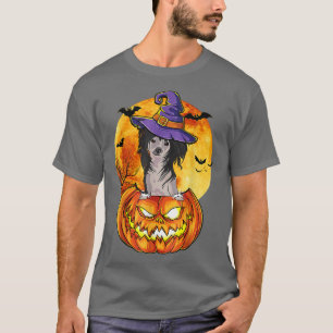 T-shirt Chinese Crested Witch Pumkin Halloween Dog Lover