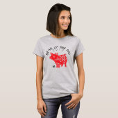 T-shirt Chinese Pig Year Red Papercut Women Grey Tee (Devant entier)