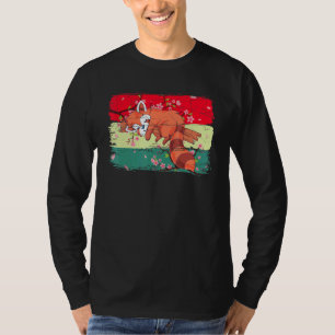 T-shirt Chinois Cherry Blossom Forêt Animal Dormir Rouge