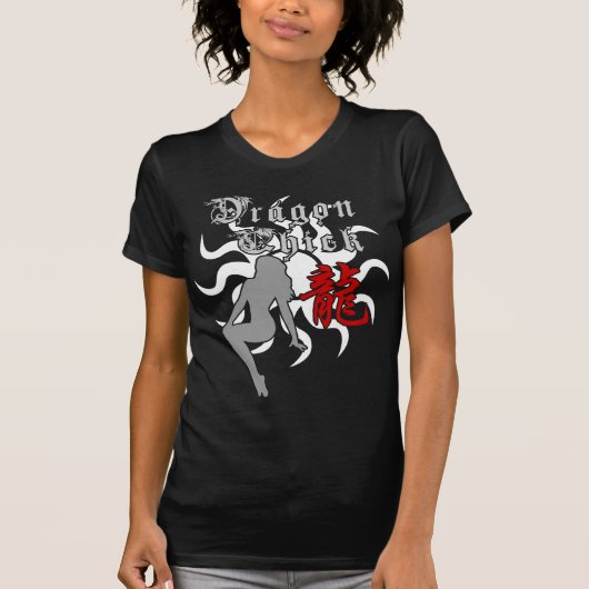 T-shirt chinois de noir de poussin de dragon de (Devant)