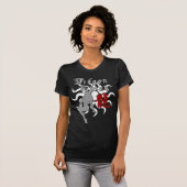 T-shirt chinois de noir de poussin de dragon de (Devant entier)