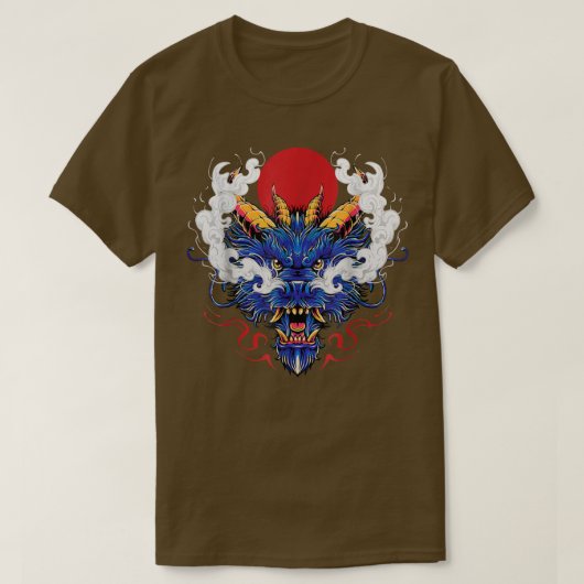 T-shirt Chinois Mysque Blue Dragon Tête Japonais Roi de (Design devant)