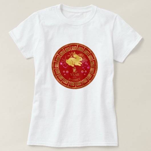 T-shirt Chinois Zodiac Rabbit Rouge/Or ID542 (Design devant)