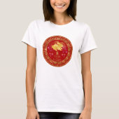 T-shirt Chinois Zodiac Rabbit Rouge/Or ID542 (Devant)
