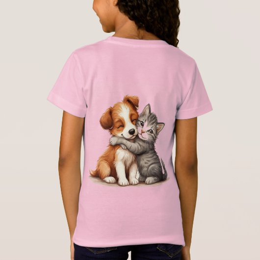 T-Shirt Chiot adorable et chaton accroché avec des sourire (Dos)