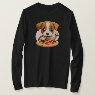 T-shirt Chiot amical vous invitant à partager Pizza