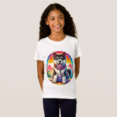 T-Shirt Chiot animé mignon avec collier (Devant entier)