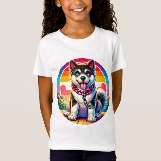 T-Shirt Chiot animé mignon avec collier (Devant)