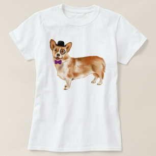 T-shirt Chiot avec un monocle peint à la main de corgi