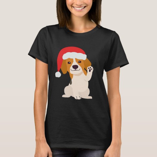T-shirt Chiot beagle avec casquette Père Noël pour amoureu (Devant)