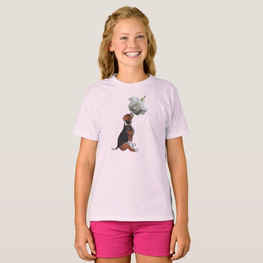 T-shirt Chiot Beagle Rose Blanche Animal Mignon (Devant entier)