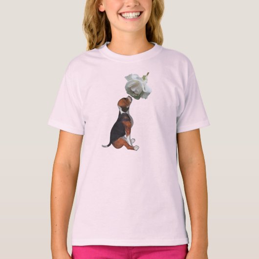 T-shirt Chiot Beagle Rose Blanche Animal Mignon (Devant)