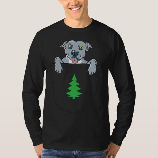 T-shirt Chiot Bleu Nose Pit À Pocket & Noël (Devant)