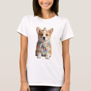 T-shirt Chiot Corgi Adorable Portant un Béret Tricoté