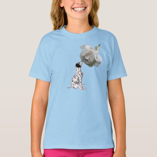 T-shirt Chiot dalmate Et Animal Rose Blanc (Devant)