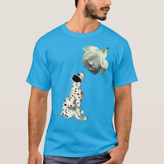 T-shirt Chiot dalmate Et Rose Blanche (Devant)