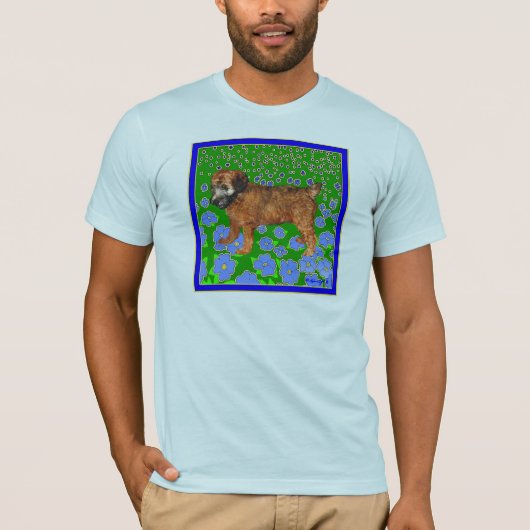 T-shirt Chiot dans le jardin - Bleu (Devant)