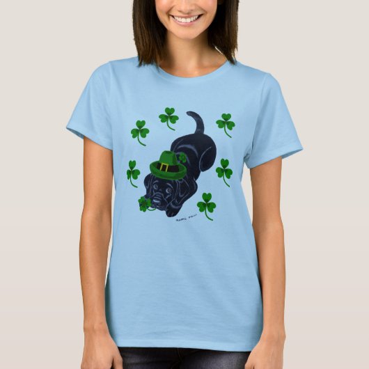 T-shirt Chiot de Labrador de noir du jour de St Patrick (Devant)