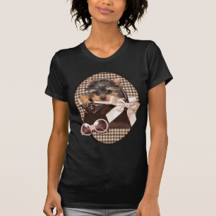T-shirt Chiot de Yorkie de pied-de-poule