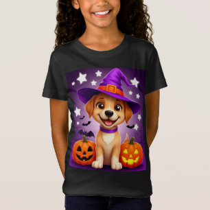 T-Shirt Chiot d'Halloween avec chapeau de sorcière et citr
