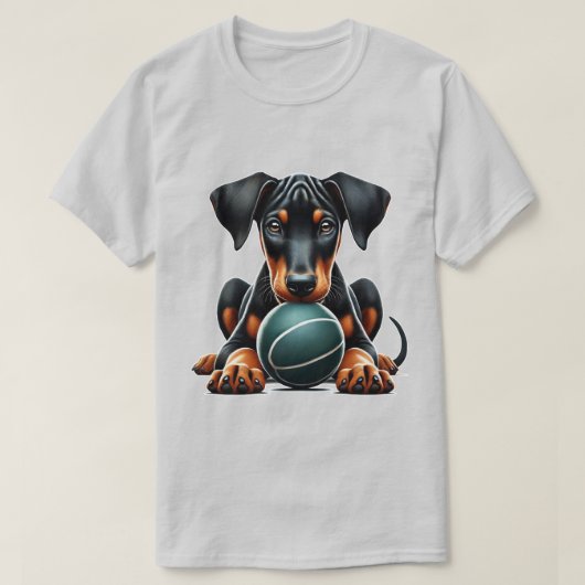 T-shirt Chiot Doberman Jouer avec une balle (Design devant)