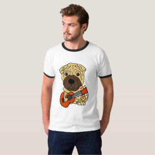 T-shirt Chiot drôle de Shar Pei jouant la guitare
