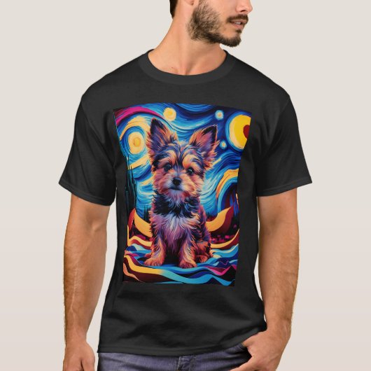 T-shirt Chiot du Yorkshire Terrier dans le style Starry Ni (Devant)