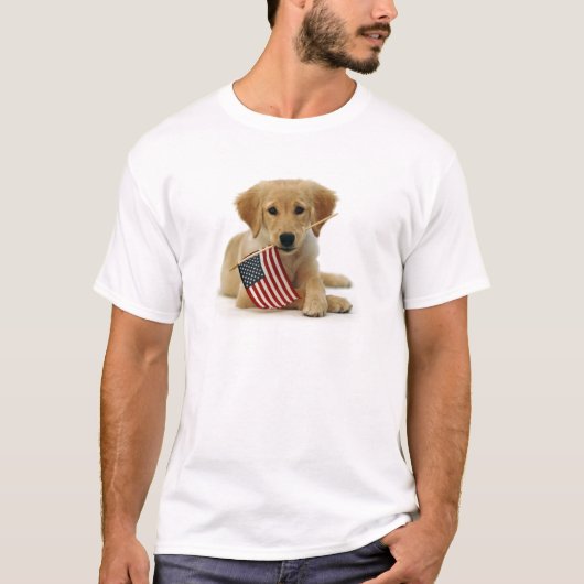 T-shirt Chiot et drapeau de golden retriever (Devant)