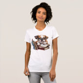 T-shirt Chiot mignon avec livres (Devant entier)