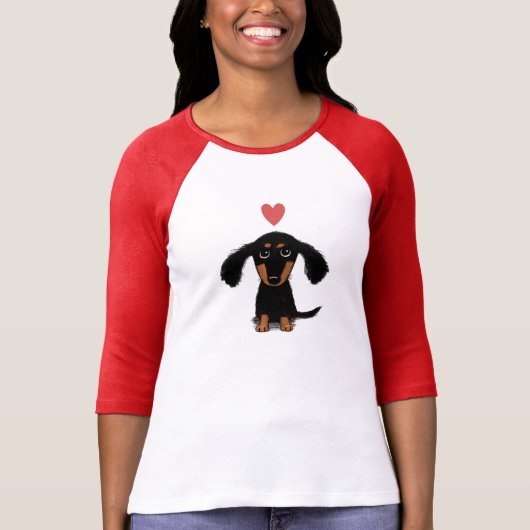T-shirt Chiot mignon de teckel avec le coeur de Valentine (Devant)