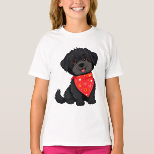 T-shirt Chiot noir adorable portant un bandana rouge