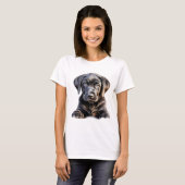 T-shirt Chiot noir Labrador (Devant entier)