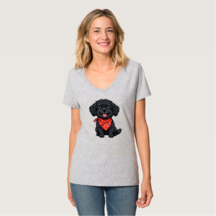 T-shirt Chiot noir mignon portant un bandana rouge