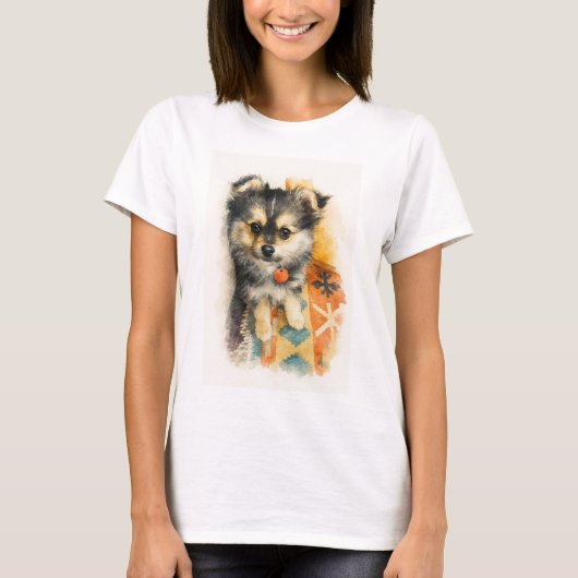 T-Shirt Chiot Pomchi Aquarelle (Devant)
