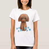 T-shirt Chiot rouge chiche triste Poodé mignon Chocolat Do (Devant)
