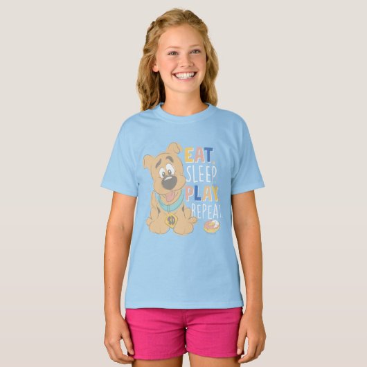 T-shirt Chiot Scooby-Doo "Mange, Dors, Joue, Répète" (Devant entier)