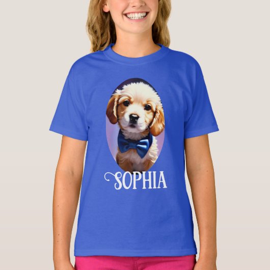 T-shirt Chiot souple adorable avec jolie Cravate de Bow bl (Devant)