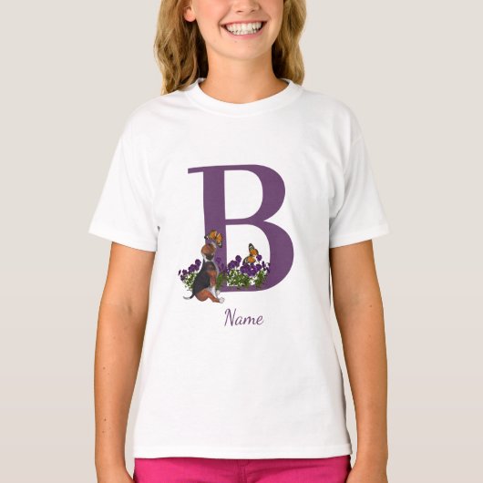 T-shirt Chiots Beagle Papillons Monogramme Initiale B Nom (Devant)