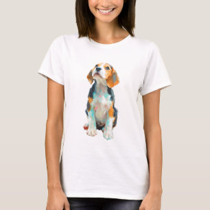 T-shirt Chiots Beagle Peints de Manière Abstraite Femmes