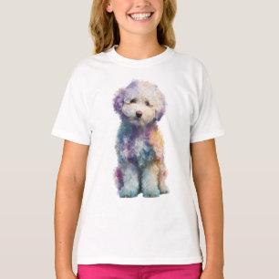 T-shirt Chiots Caniches Aquarelle Pastel Arc-en-ciel Enfan