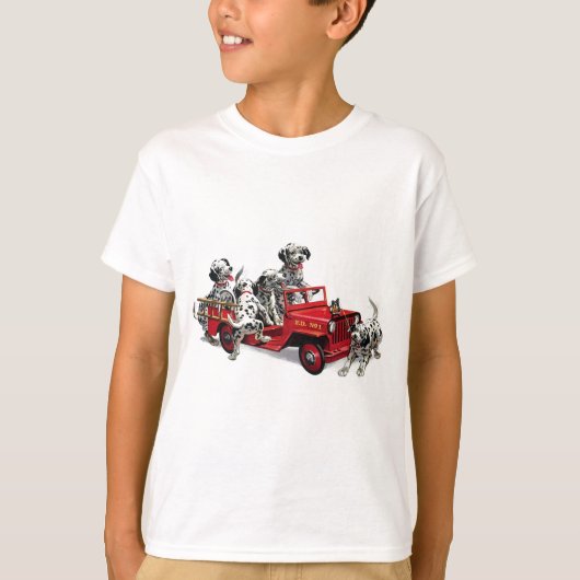 T-shirt Chiots dalmatiens avec le camion de pompiers (Devant)