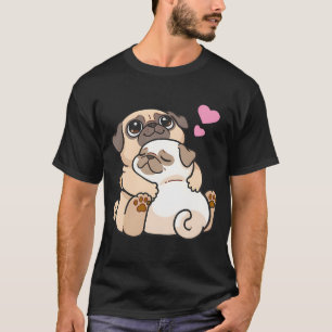 T-shirt Chiots de pug kawaii adorables partageant un câlin
