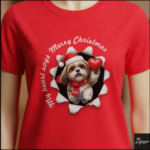 T-shirt Chiots Shih Tzu Noël Cœur Écharpe