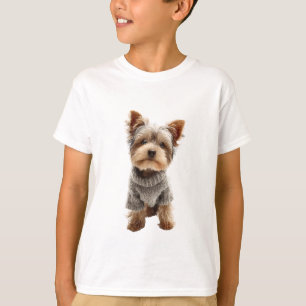 T-shirt Chiots Yorkshire Terrier en Pull Tricoté Gris pour