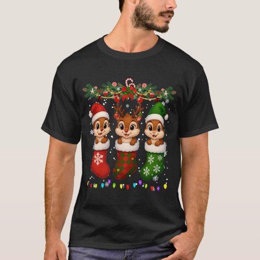 T-shirt Chipmunk In Christmas Socks Lights Chipmunk Xmas L (Devant)