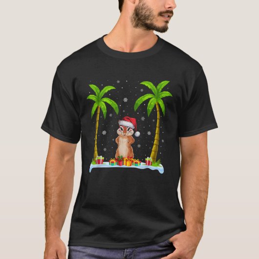 T-shirt Chipmunk Santa Hat Palm Tree Beach Jeu de Noël (Devant)