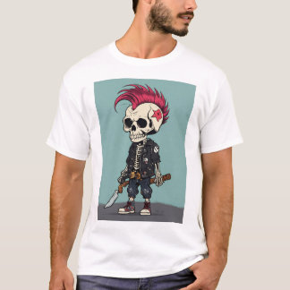 T-shirt "Choc du crâne : Punk Cartoon Squelette imprimé ts