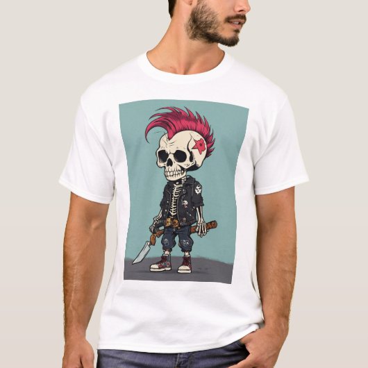 T-shirt "Choc du crâne : Punk Cartoon Squelette imprimé ts (Devant)