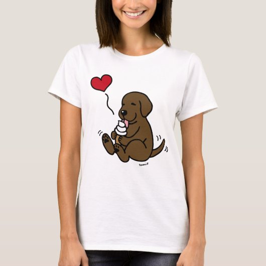 T-shirt Chocolat Lab Licking Ice Creative with Red Heart (Devant)